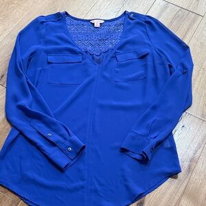 Candie's Vibrant periwinkle Blouse with Lace Accent